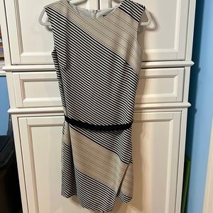Ann Taylor sleeveless blue and beige striped dress. Size 4 petite.